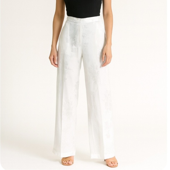 NEW CIDER MILK AND SUGAR FLORAL TEXTURED TROUSERS wide leg white SZ SM NEW - Picture 1 of 9